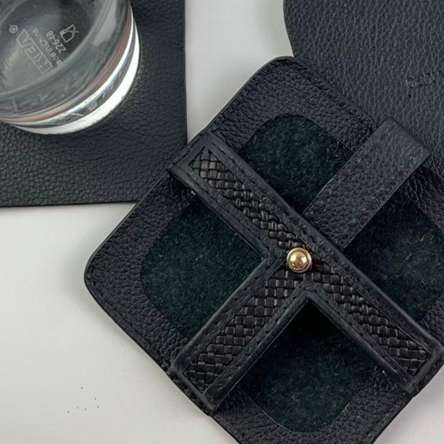 Woven Leather Coaster Set of 4 with Holder