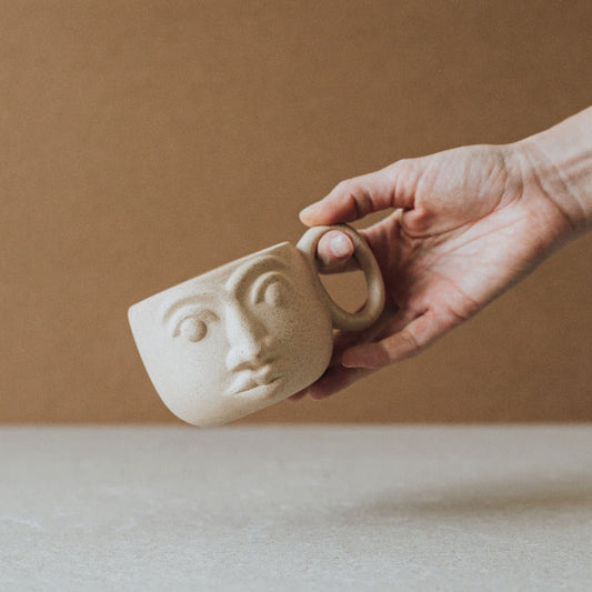 Handcrafted Ceramic Face Mug – Artisan Earth-Tone Coffee Cup