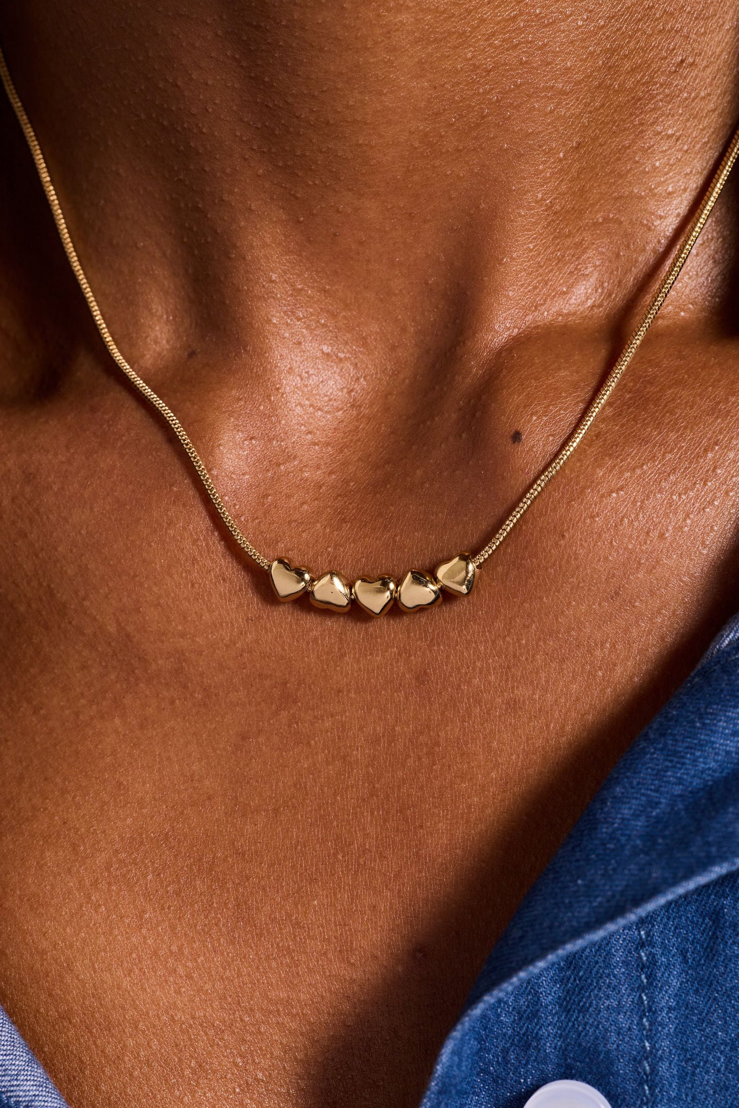 Heart Slider Necklace Five Moving Hearts on Snake Chain Romantic Gifts