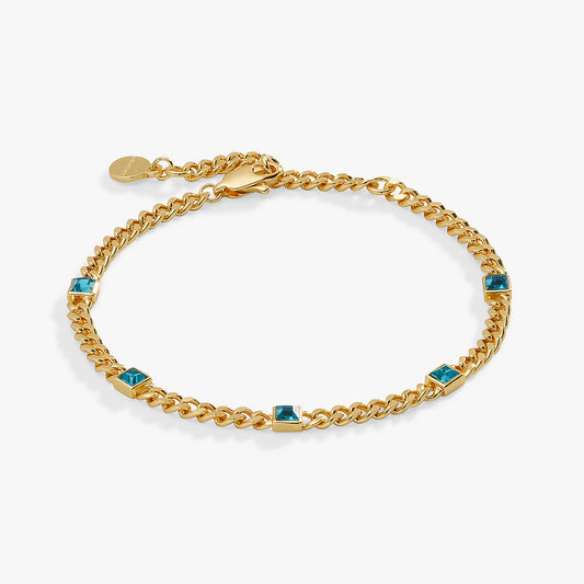December Birthstone Blue Zircon Curb Chain Bracelet Meaningful Gift