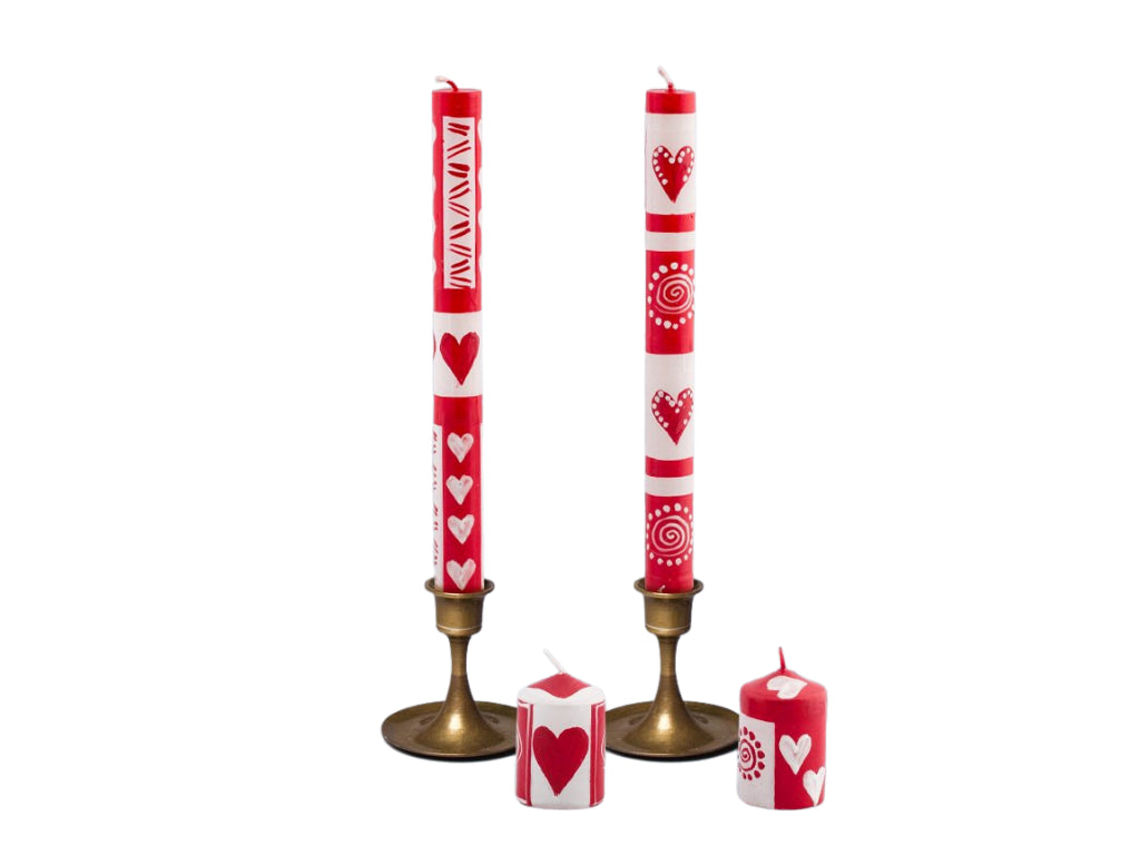 Valentine’s Day Painted Candle Set — Hand-Painted Artisan Gift!!!!!!!!