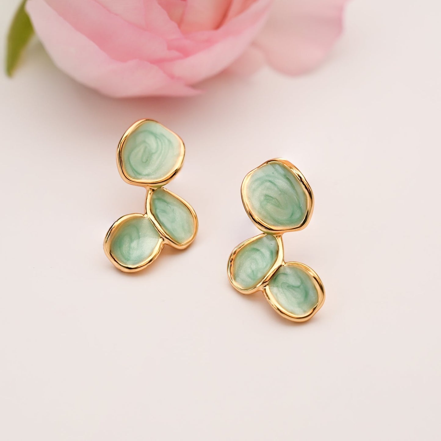 Hope Echo Enamel Earrings in Mint — 14K Gold-Plated