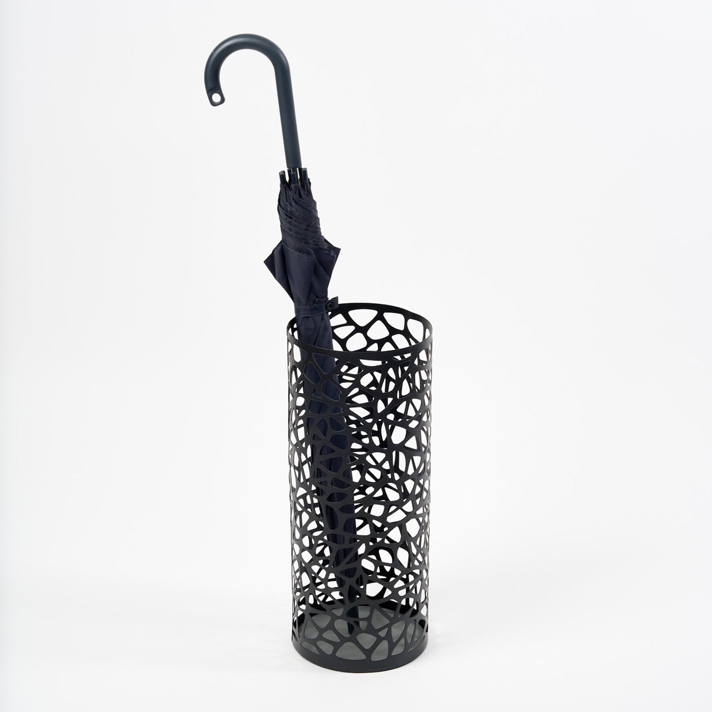 Round Powder-Coated Steel Umbrella Stand — White/Black