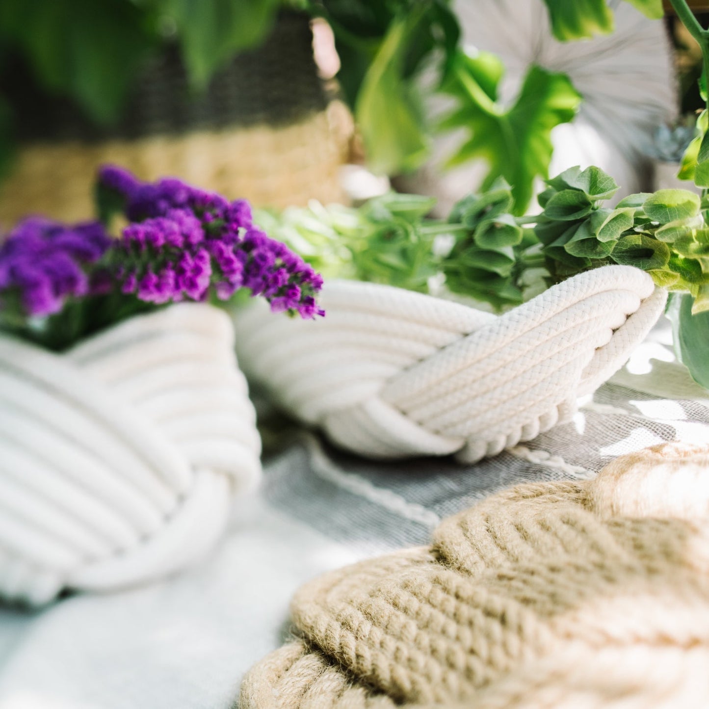 Believe Cotton Rope Accent Bowl — White