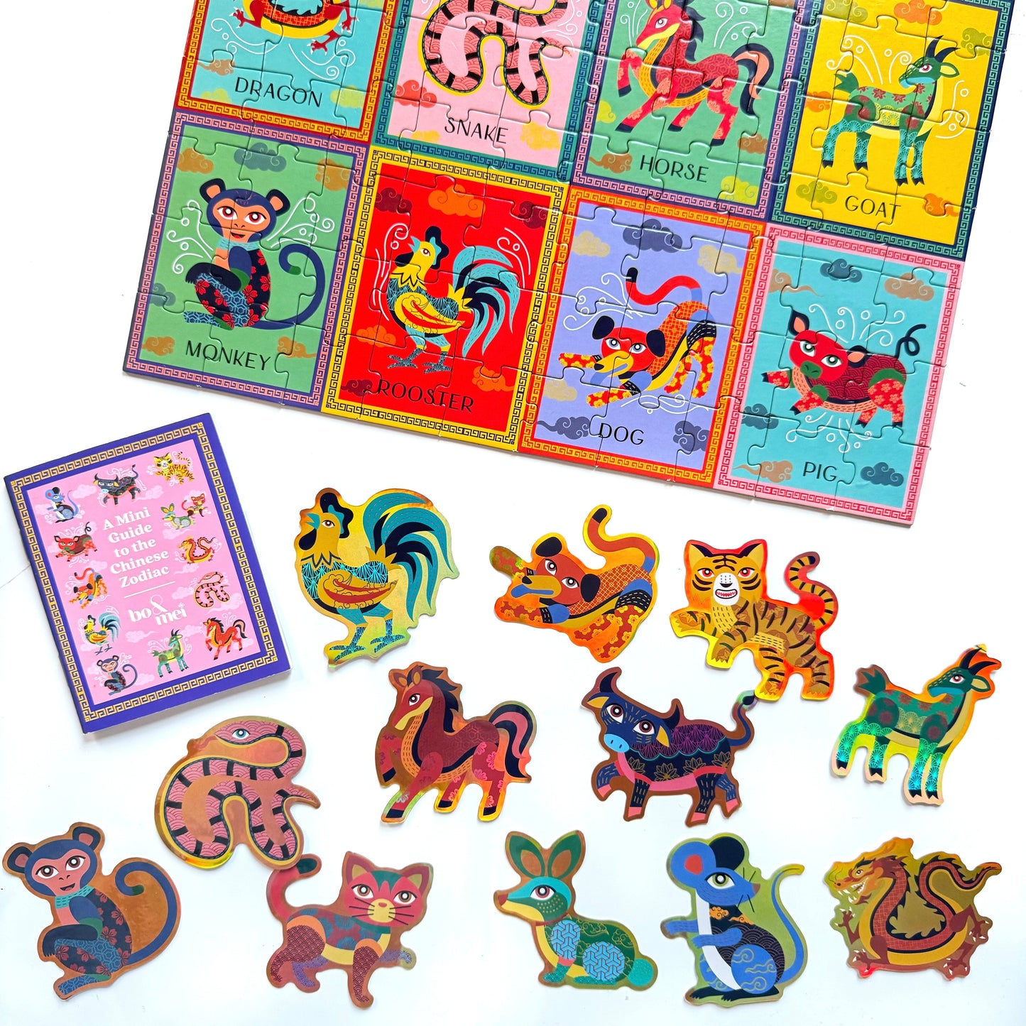 Chinese Vietnamese Zodiac 100 Piece Puzzle with Guide and Stickers Set