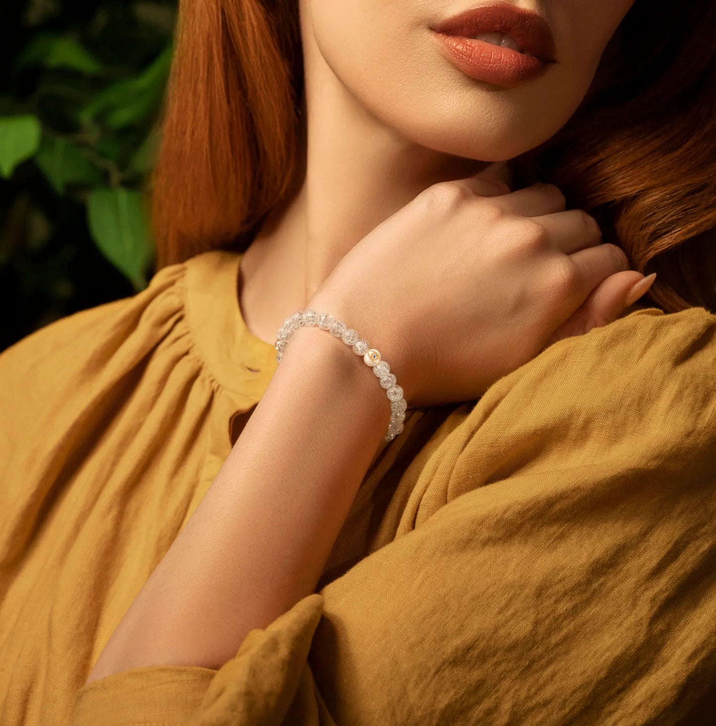 Utmost Clarity Crystal Quartz April Birthstone Evil Eye Bracelet — 18K