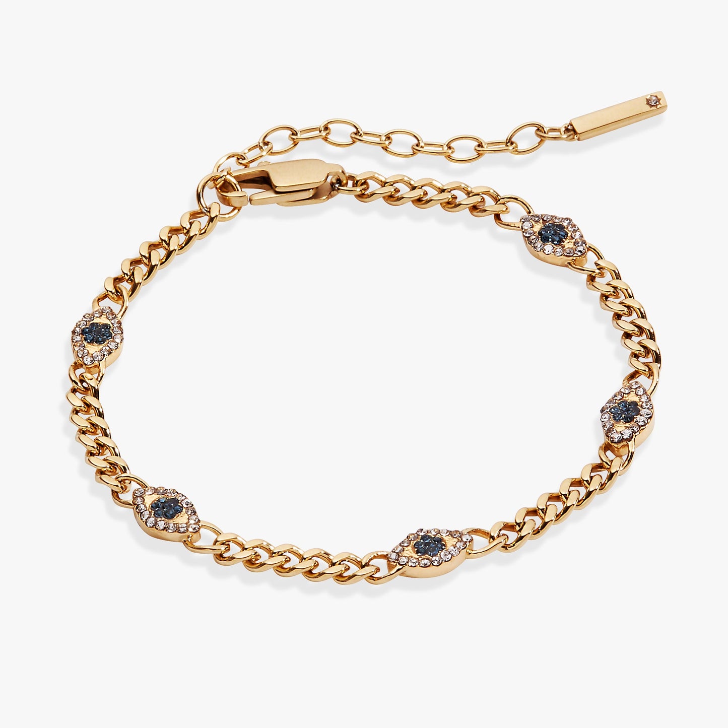 Evil Eye Curb Chain Inline Bracelet with Sapphire and Crystal Gift Set
