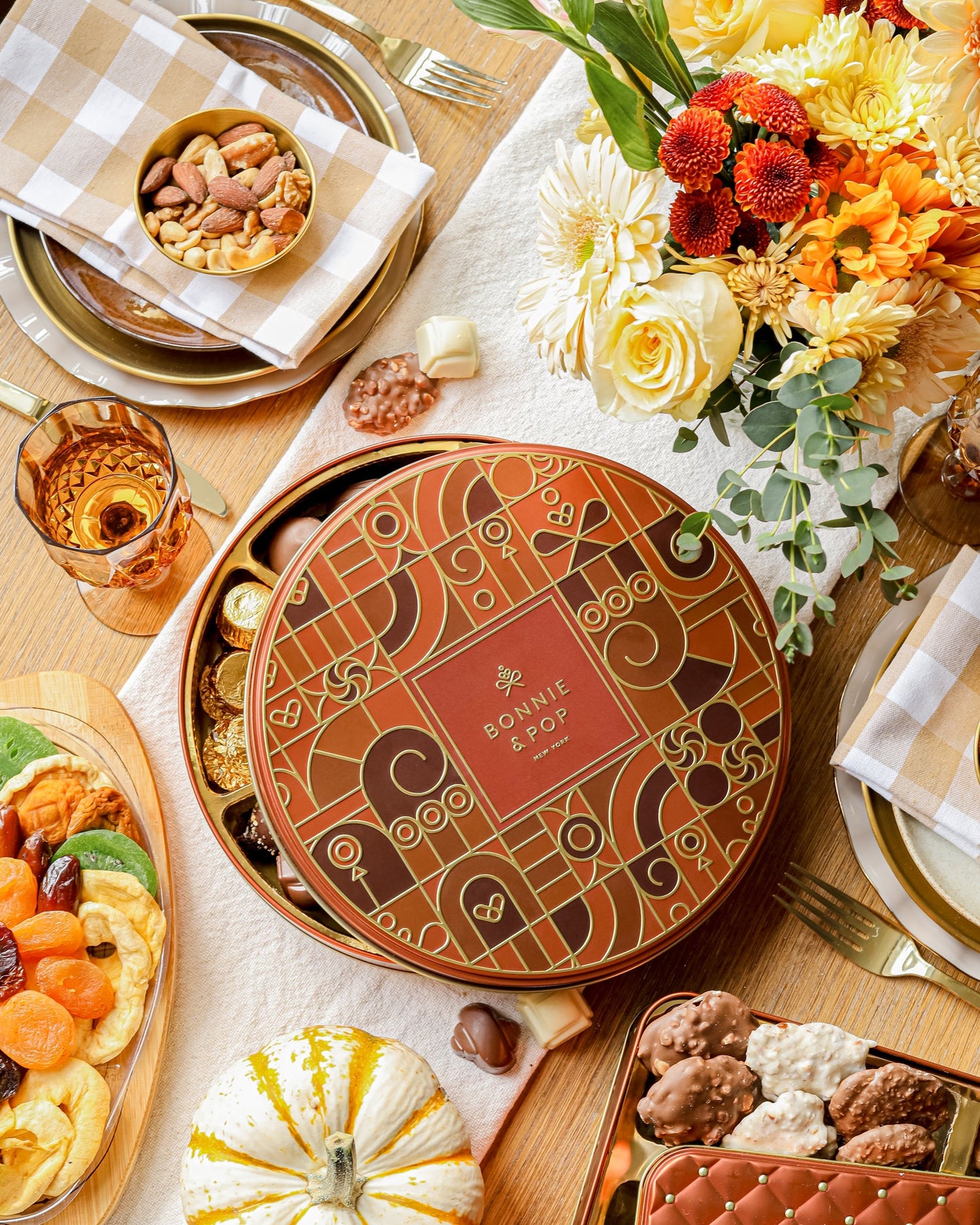 Festive Gift Tin Filled with Truffles, Pretzels & Gourmet Chocolates for Thanksgiving
