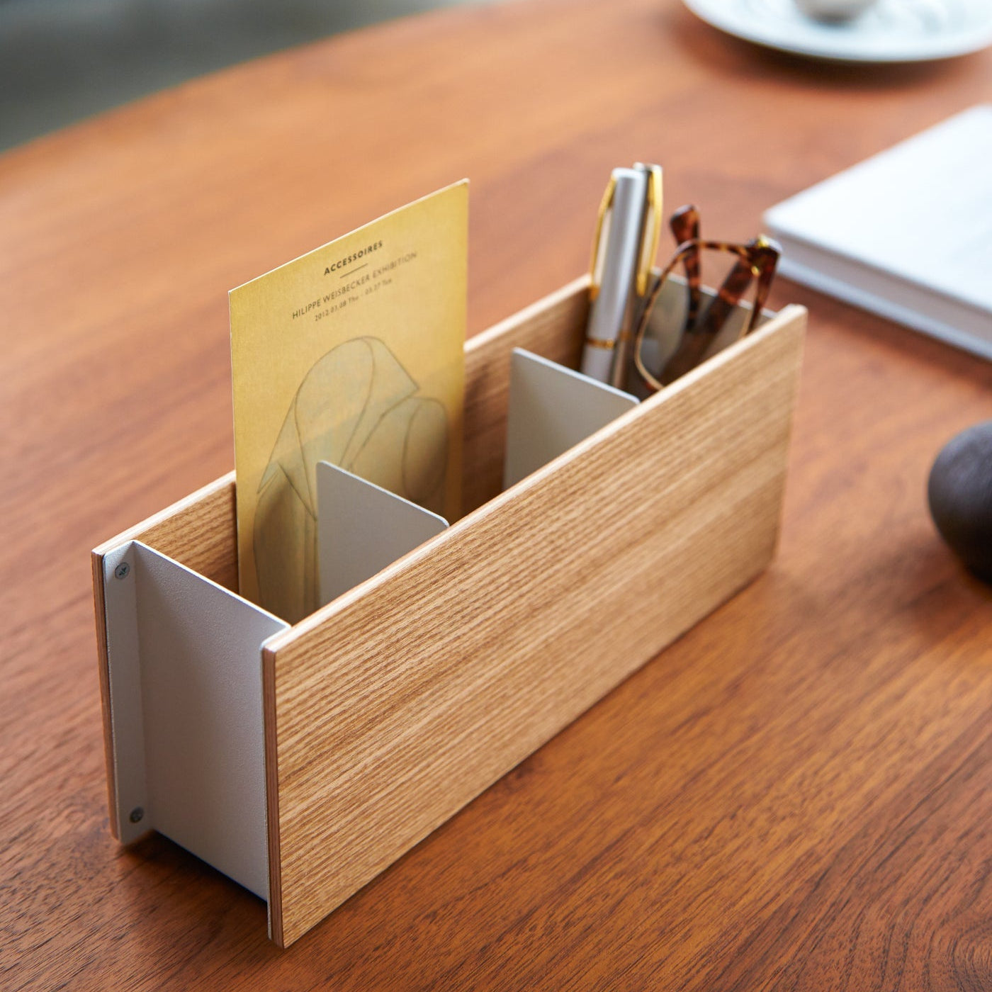 Small Steel & Wood Desk Organizer — Modern Home Caddy