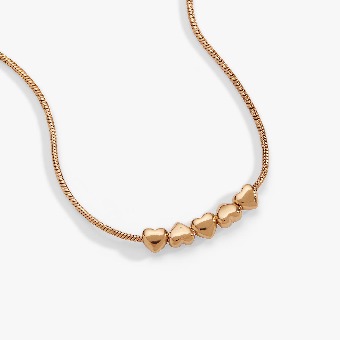 Heart Slider Necklace Five Moving Hearts on Snake Chain Romantic Gifts