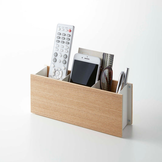 Small Steel & Wood Desk Organizer — Modern Home Caddy