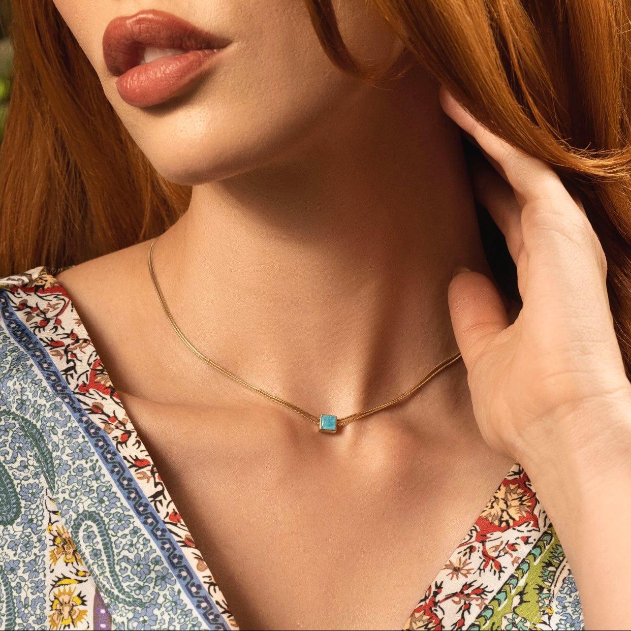 Nurture & Thrive Aquamarine Evil Eye March Birthstone Necklace