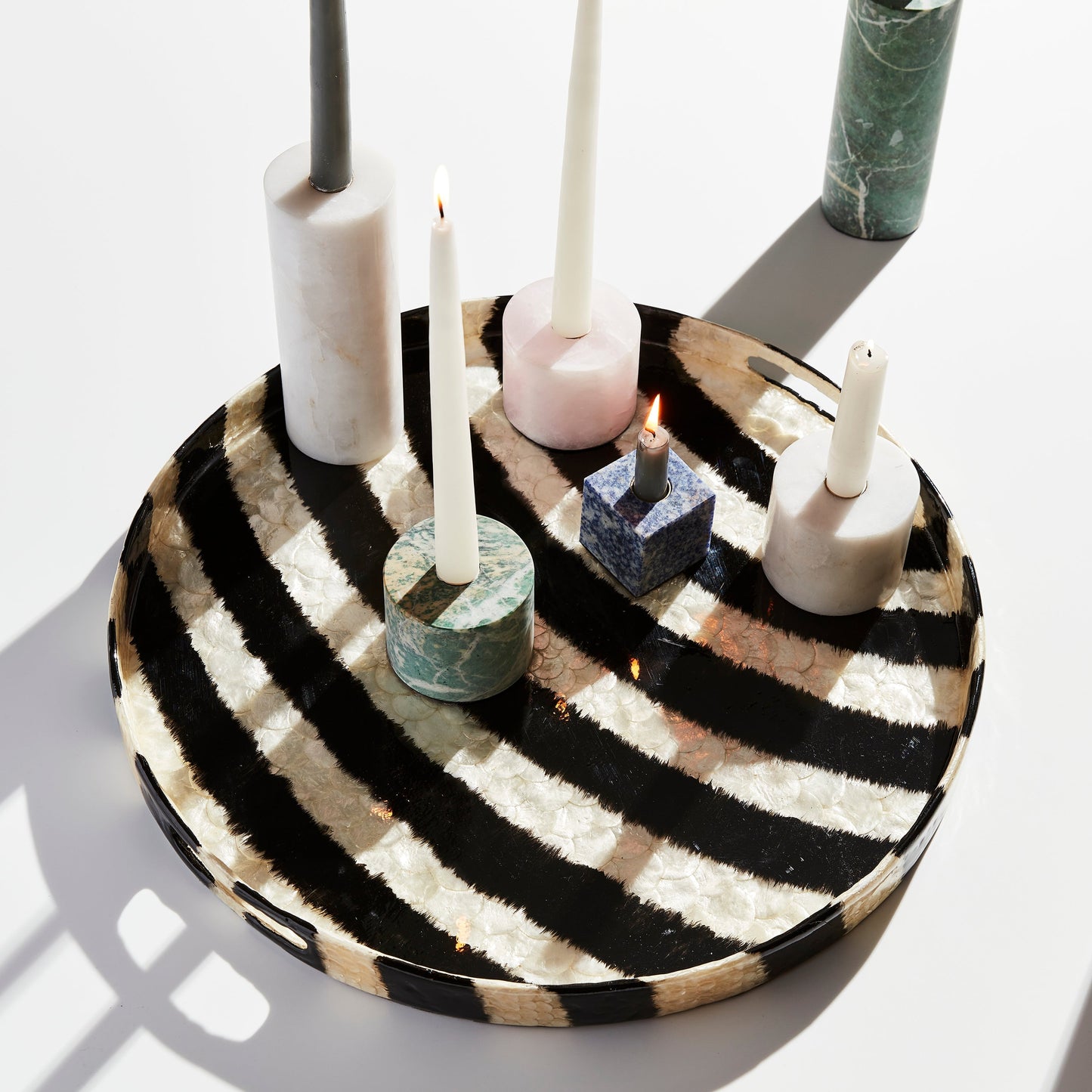 Extra large striped capiz tray, black