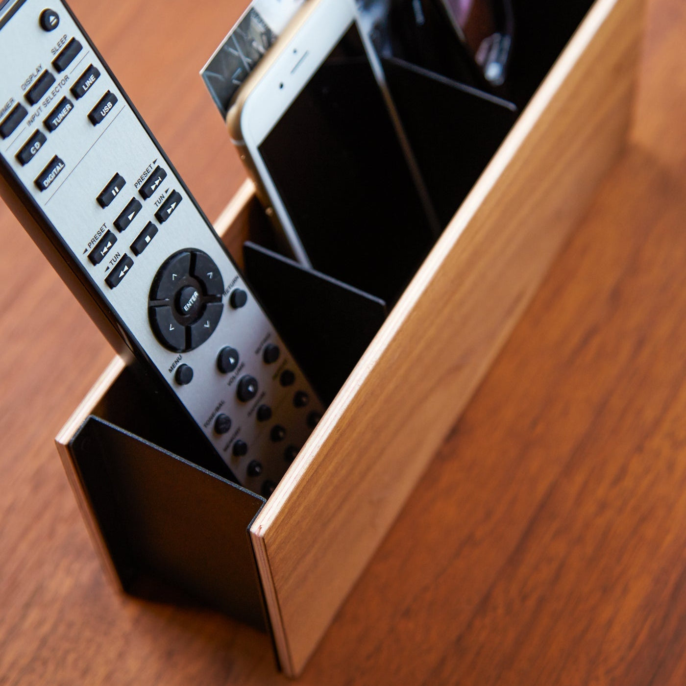 Small Steel & Wood Desk Organizer — Modern Home Caddy