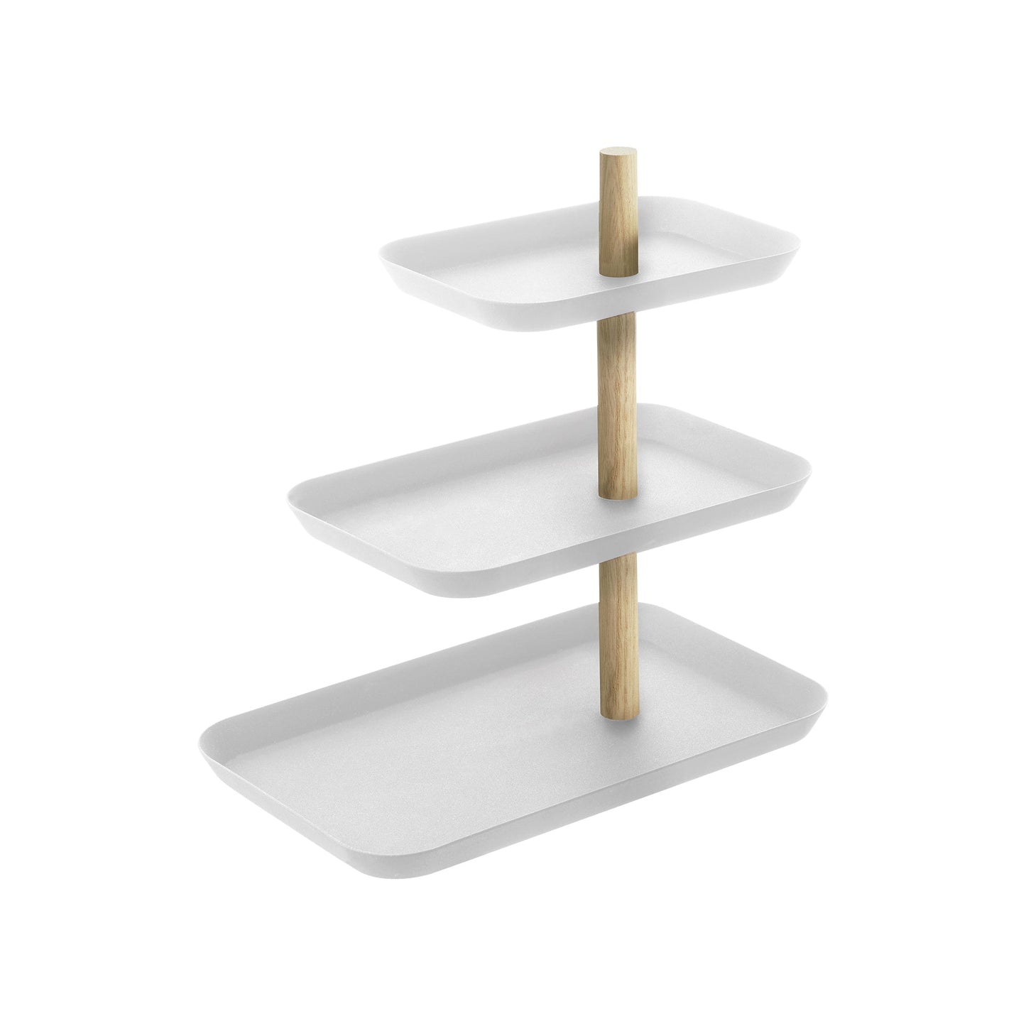 Three-Tier Steel Display Tray — Wood Rod Accent