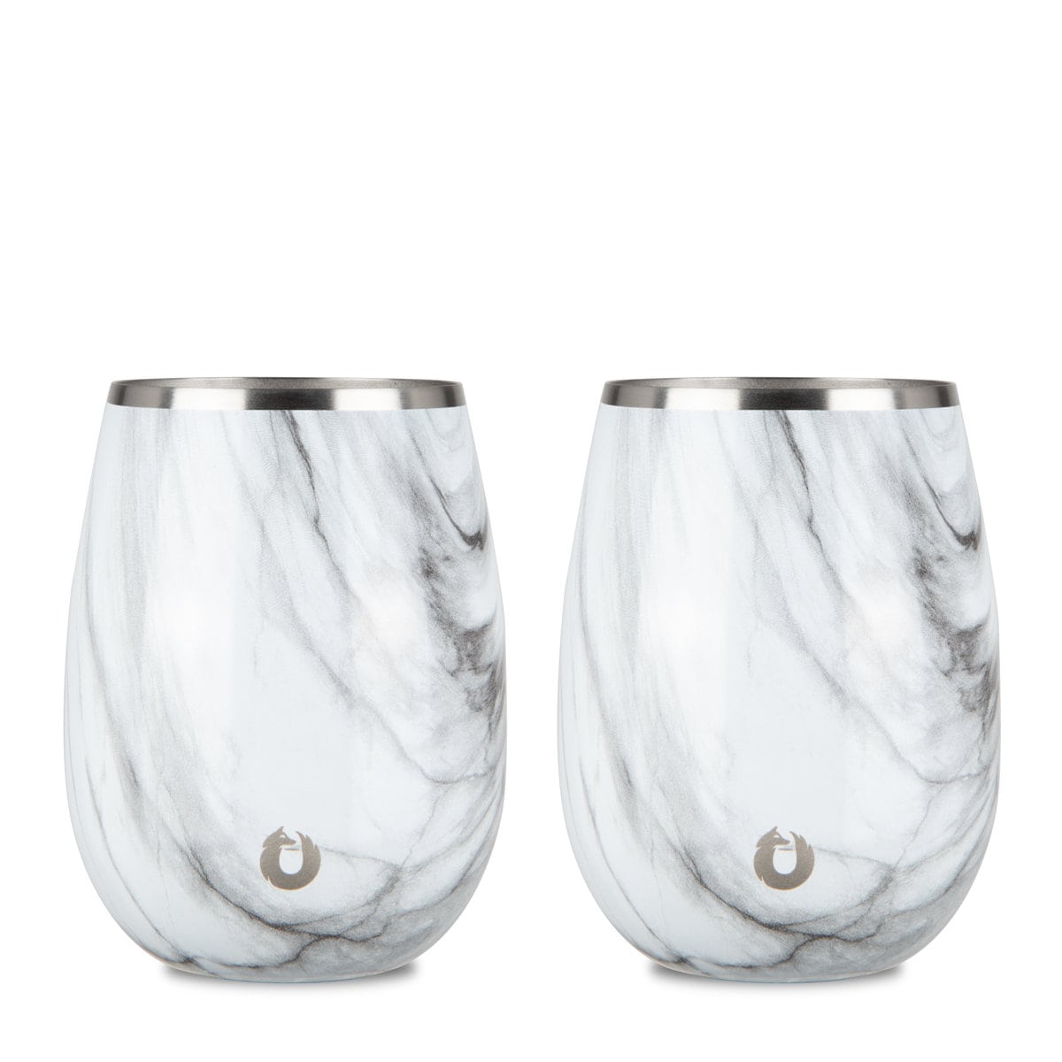 Insulated Stainless Grand Pinot Wine Glasses, Marble Set of Two