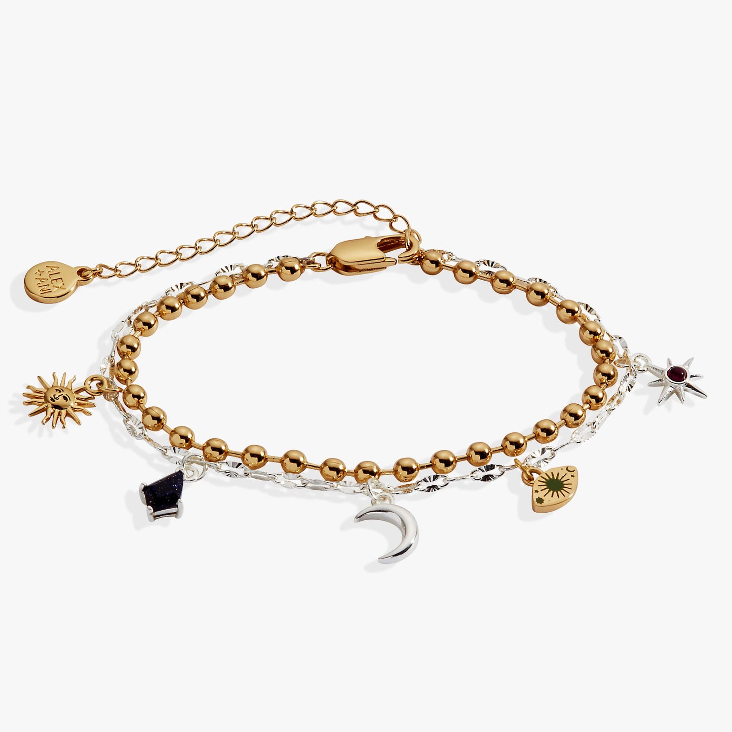 Moon Magic Two Row Charm Bracelet with Evil Eye and Sunstone Gift Gift