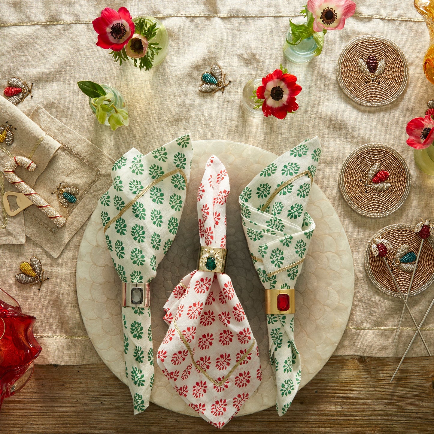 Single Gem Napkin Rings Bright Red Set of Two Jewel Tone Table Gift US