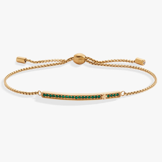 May Everyday Birthstone Pave Bolo Bracelet with Emerald Green Glow Set