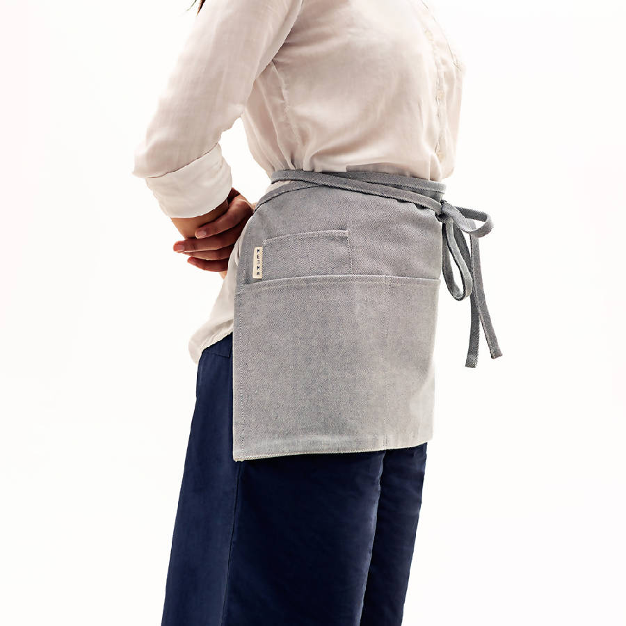 Blue Waist Apron, Unisex with Three Pockets and Utility Loop