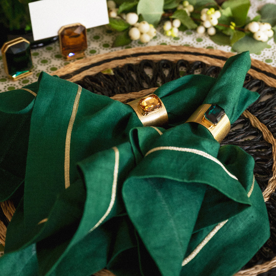 Single Gem Napkin Rings Emerald Set of Two Dramatic Table Gift  Accent