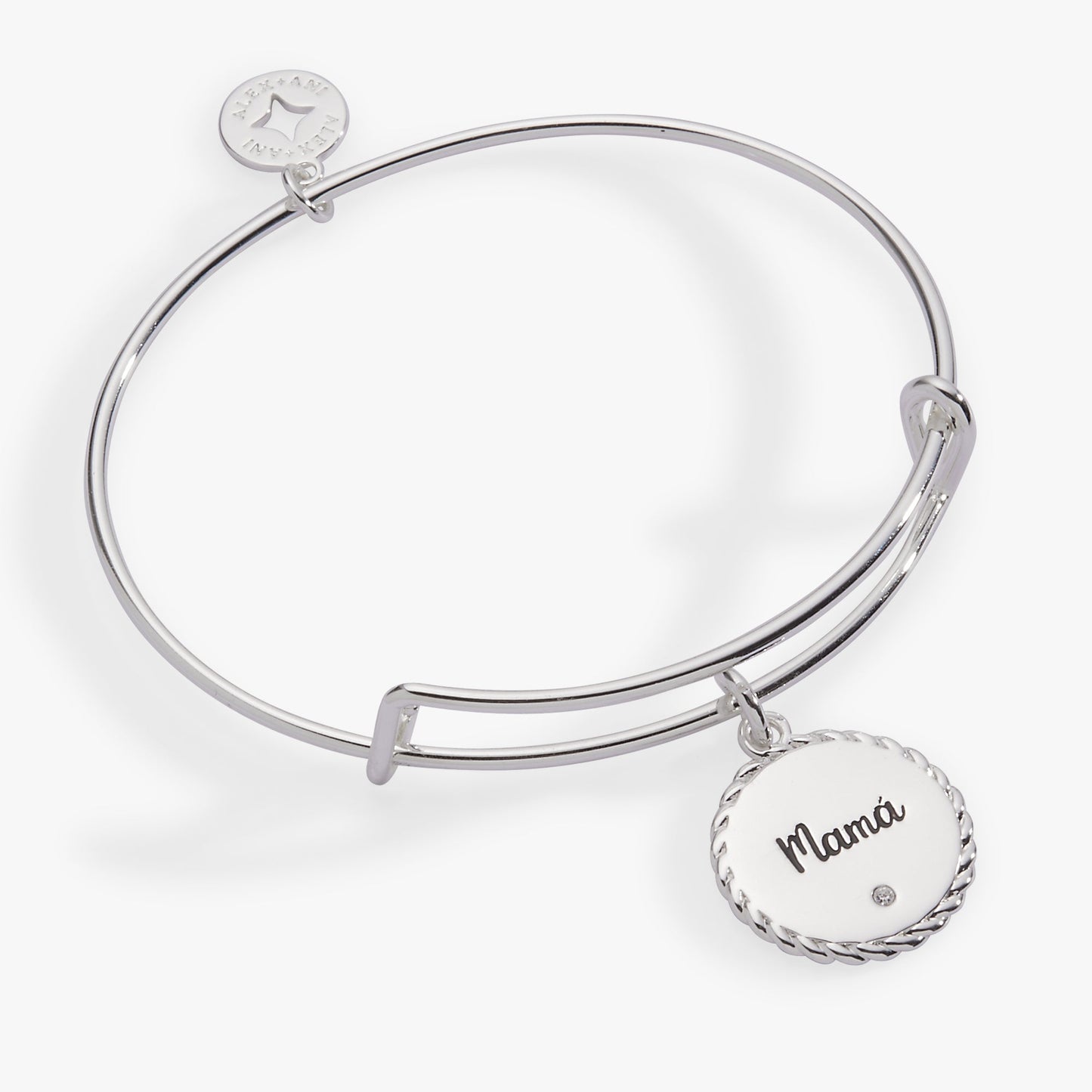 Mama Charm Bangle Bracelet with Engraved Message & Crystal Accent Gift