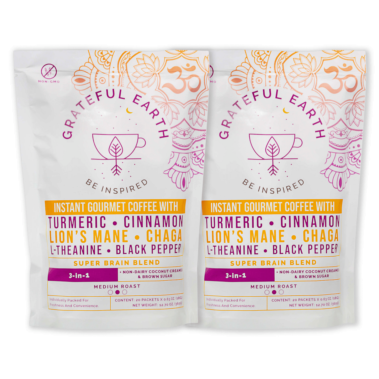 Two-Bag Super Brain Coffee Bundle — 3-in-1 Medium Roast, 6 Nootropics