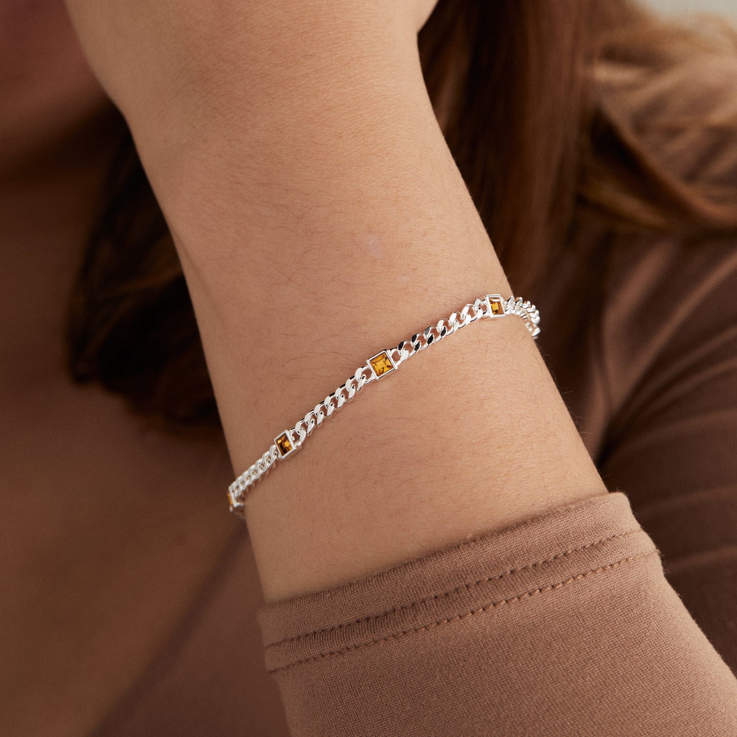 November Birthstone Topaz Curb Chain Bracelet Meaningful Gift