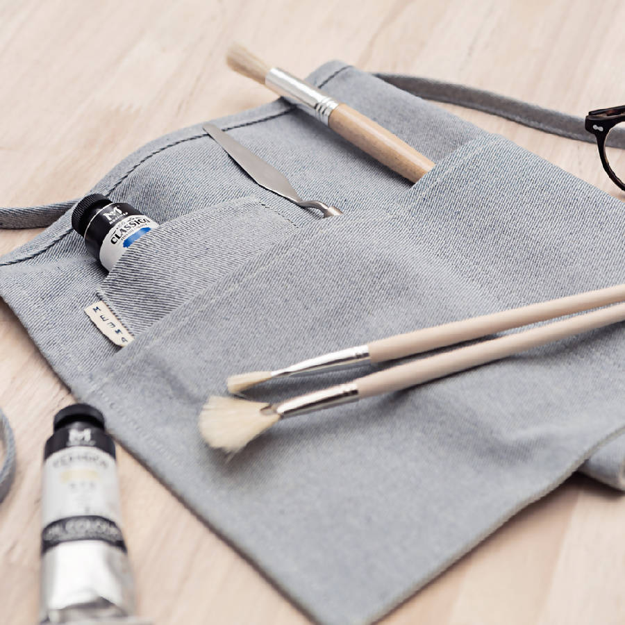 Blue Waist Apron, Unisex with Three Pockets and Utility Loop