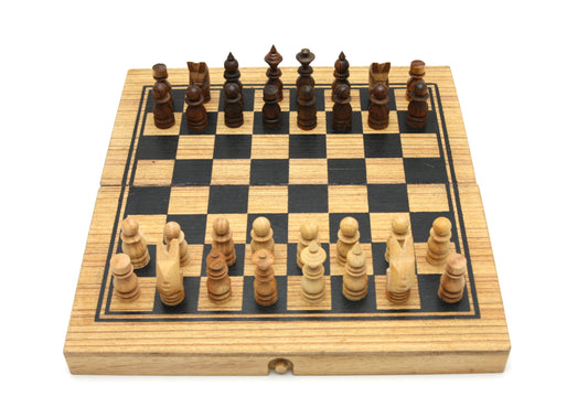 Chess, Checkers & Backgammon Foldable Wooden Game Set