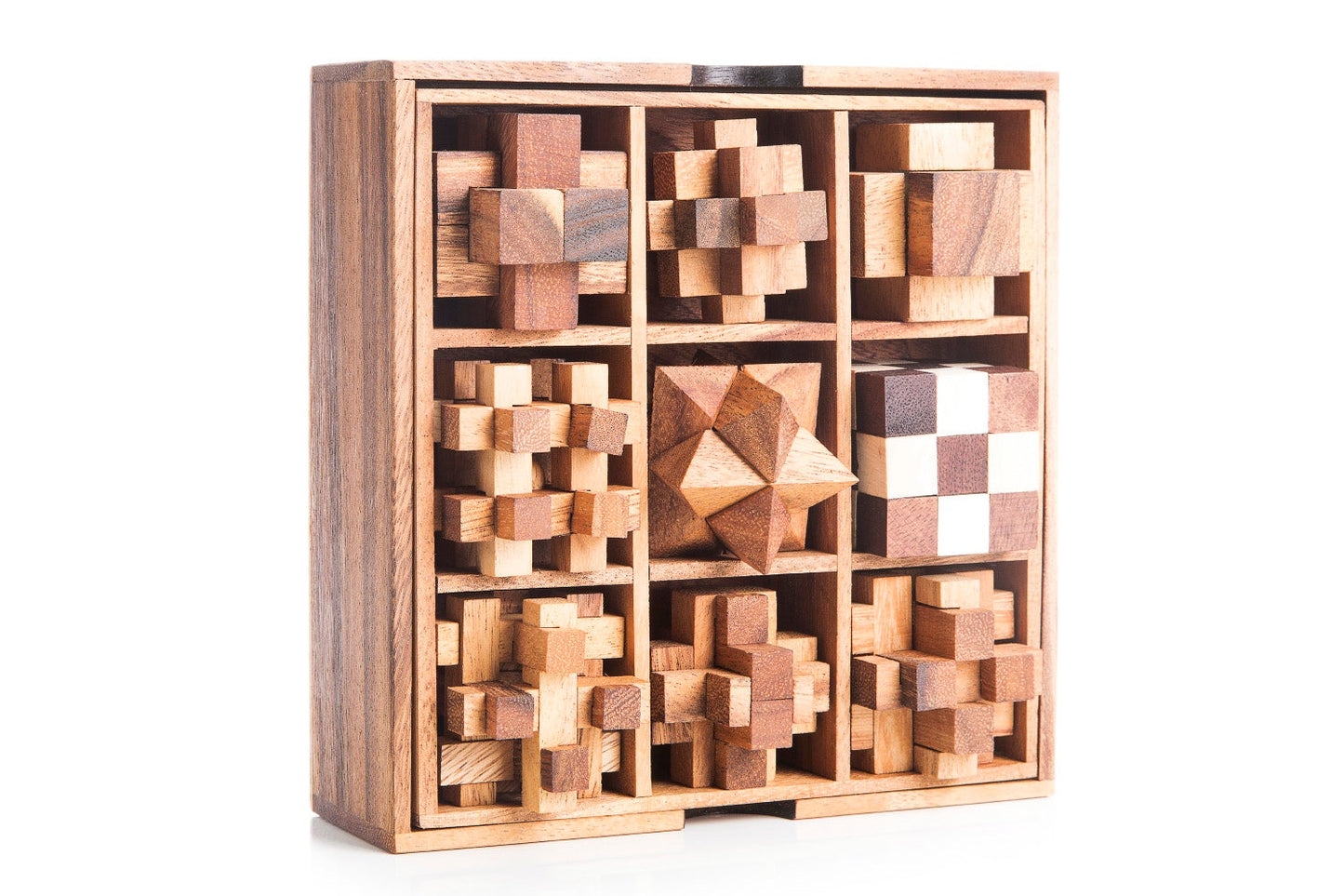 Nine Mechanical Puzzle Variety Set — Handcrafted Wooden Gift Box