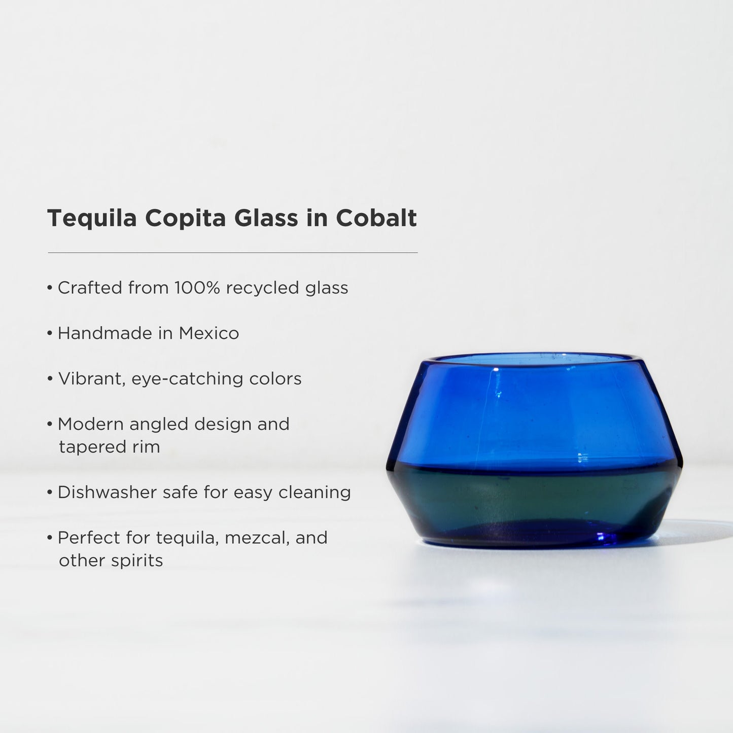 Traditional style mezcal glass in modern cobalt