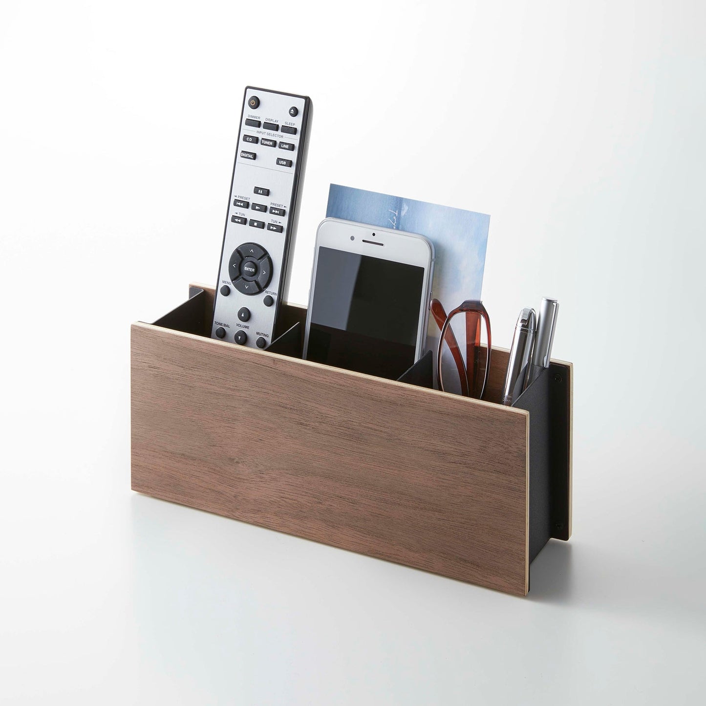 Small Steel & Wood Desk Organizer — Modern Home Caddy